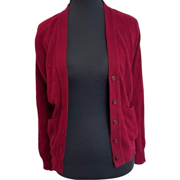 Hockley Sweaters - VTG 100% Cashmere Cardigan Sweater Women's Small Red Button Front Luxurious Soft